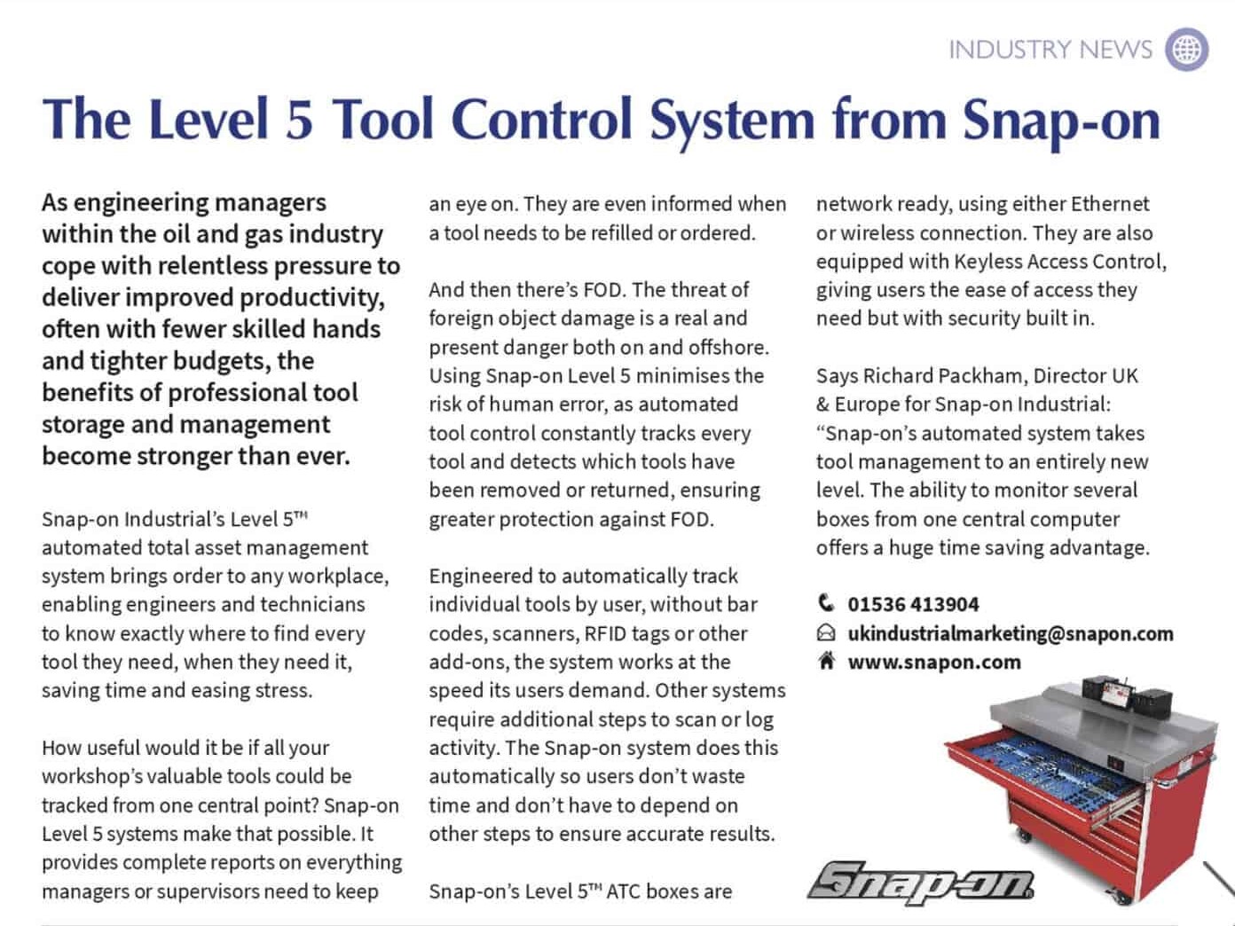 The Level 5 tool Control System from Snap-on 40 The Level 5 tool Control System from Snap on SOS July 21 uai