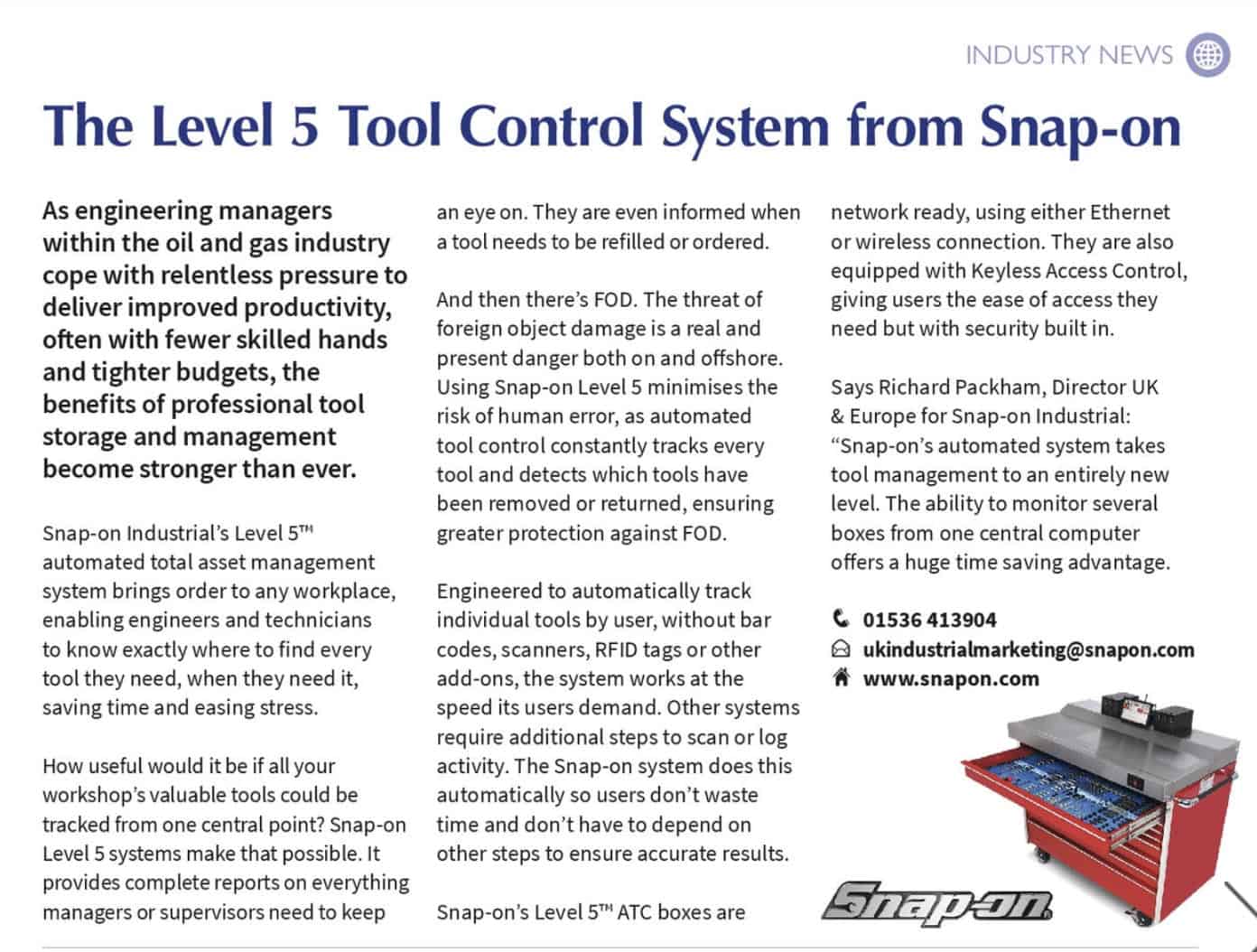 The Level 5 tool Control System from Snap-on 45 The Level 5 tool Control System from Snap on SOS July 21